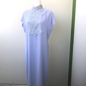 Vintage 70s 80s Blue Lavender Midi Dress
